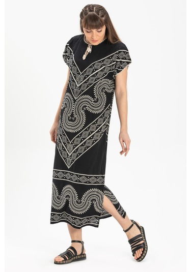 Kısa Kol Pamuk Hitit Uzun Elbise Baklava Siyah Bklv Syh-baklava Siyah