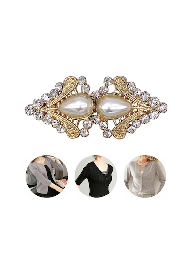 Homyl Kazak Şal Ördek Ağız Klipsi Hırka Yaka Ceketler Altın