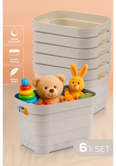 Vienev 6'lı 5 Litre Saklama Kutusu Bej Bej