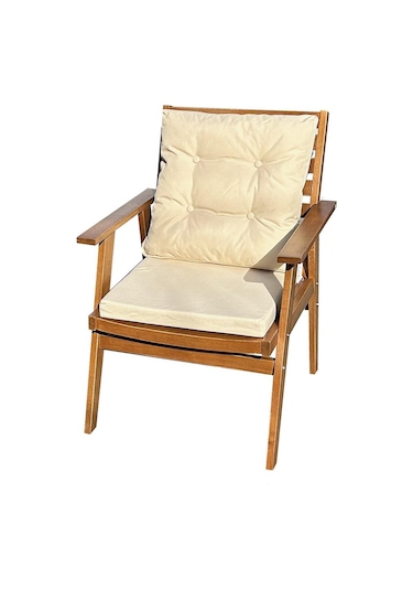 Heybeli Ahşap Bahçe Balkon Seti: 60lık Masa + 2 Minderli S