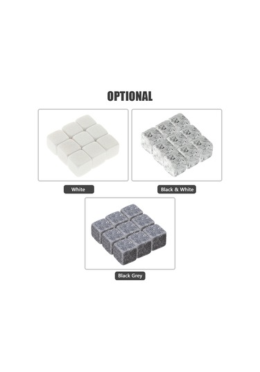 Kosona 9 Adet Granit Whiskey Taşı - Dökülmeyen Soğutma - Ahşap Kutusu Ve Kadife Çanta İle - İçki Severler İçin Siyah - Beyaz