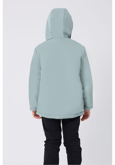 Erkek Çocuk Mint Yeşil Içi Kürklü Su Ve Rüzgar Geçirmez Kapüşonlu 3 Cep Kışlık Mont & Kaban & Parka Mint Yeşili