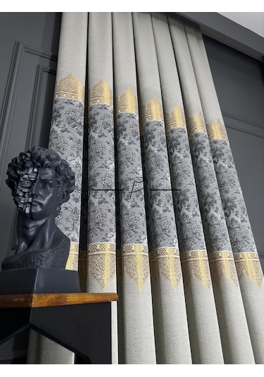 Fon Perde Pano Fonluk Nilo Desen - Açık Taş-gold-gri Çok Renkli