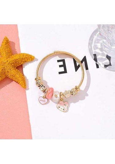 Dancemonkey Titanyum Bileklik Moda Karikatür Kedi Aşk Kolye Bileklik-ky05 Pembe