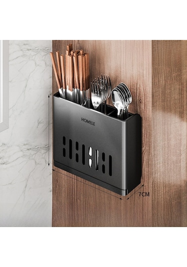 Yifomall Duvar Kurulu Sulama Özellikli Çubuk Kaşık Çatal Saklama Kutusu, Hafif Ve Dayanıklı Materyal, Perakende/toplu Satış Siyah Üç Bardak, Delik Açmadan Diğer