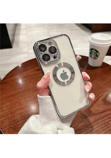 İphone 14 Promax Uyumlu Extra Kamera Korumalı Kamerası Cam Lensli Lazer Lüx Kılıf Kapak Tam Koruma Gümüş