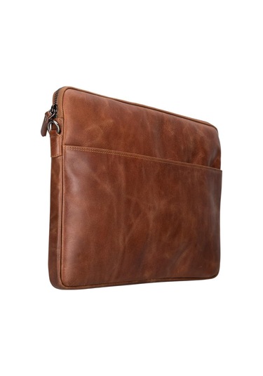 Bloomsleeve Leeds 16" Cognac Brown Hakiki Deri Laptop & Tablet Kılıfı Kahverengi