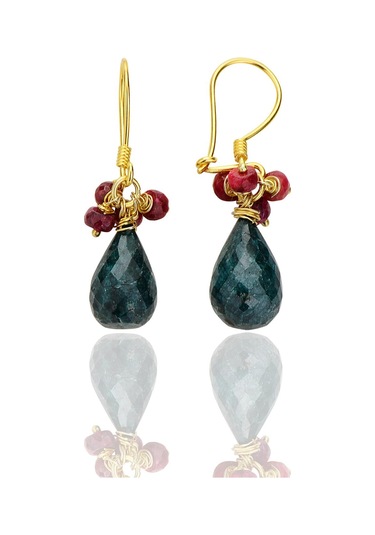 Gümüş Altın Yaldılzı Kök Zümrüt Ve Kök Yakut Doğal Taşlı Damla Küpe Barcode Altın