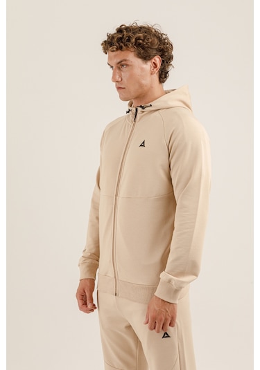 Airlife Saturn Ur7 Pro I Tam Boy Fermuarlı Erkek Kapüşonlu Sweatshirt Bej