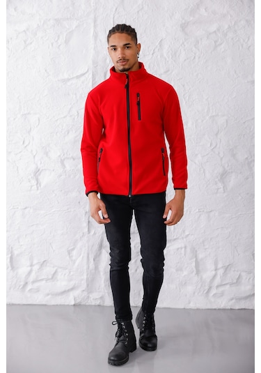 Monox Erkek Biyeli Fermuarlı Spor Polar Ceket Saks