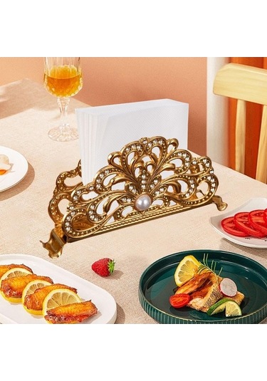 Trendooze Altın Renkli Metal Peçete Dağıtıcı Kahve Dükkanı Tezgah Tutucu Altın