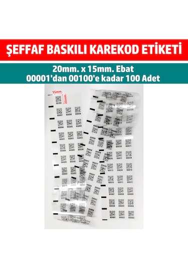 Şeffaf Baskılı Etiket Karekod Barkod Seri Numaralı Envanter