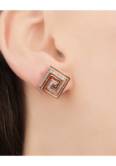 Lekka Design Kadın Kararmaz Çelik Lüks Takı Zirkon Taşlı Kare Küpe Altın