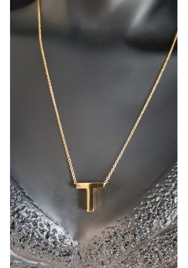 Vog Kişiye Özel Üç Boyutlu Çelik T Harf Sarı Renkdeniz Ve Havuz Suyuna Dayanıklı Paslanmaz Kolye Sarı