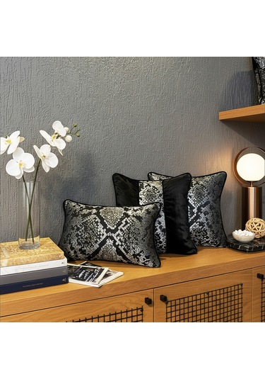 "silver" Kırlent Kılıfı Seti Siyah - Gümüş