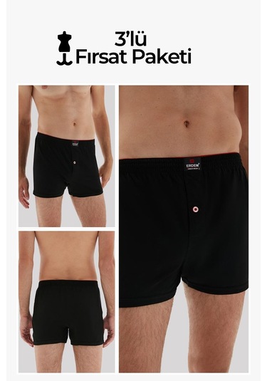 Erdem Siyah 3'lü Penye Boxer 1400 Siyah