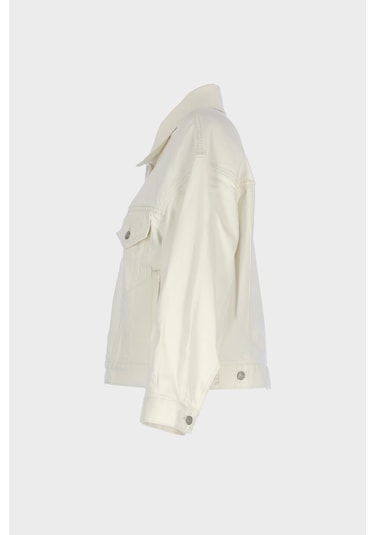 Ekru Patı Düğmeli Oversize Jean Ceket C 4538-247 Ekru