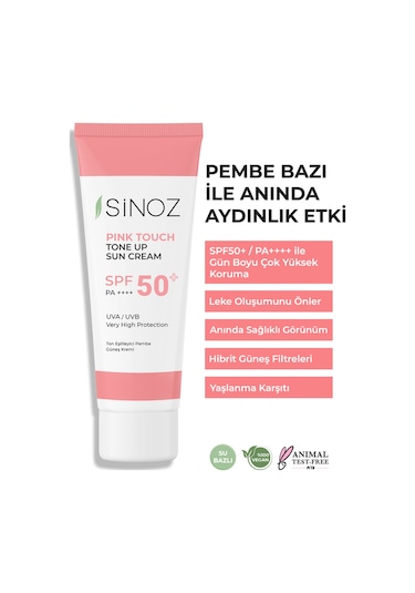 Sinoz SPF50+ Pink Touch Ton Eşitleyici Pembe Yüz Güneş Kremi PA++++ 50 ML
