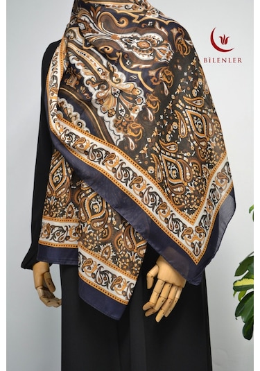 Etnik Desenli Pamuklu Şal 70x190 Cm Lacivert