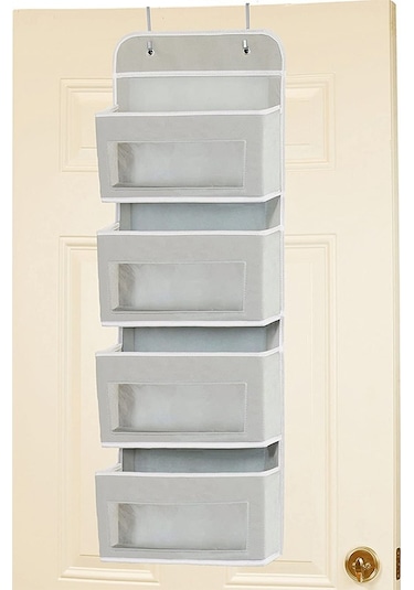 Gd03 Duvara Monte Kumaş Saklama Çantası Gardırop Oda Kapısı Asılı Çanta Arkasında, Renk: Gri 4 Izgaralı Çok Renkli