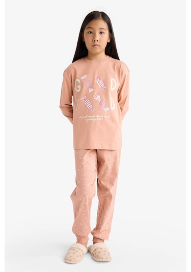 Defacto Kız Çocuk Pijama Takımı Baskılı Uzun Kollu Üst Uzun Alt G0091a825wnbr478 Bordo