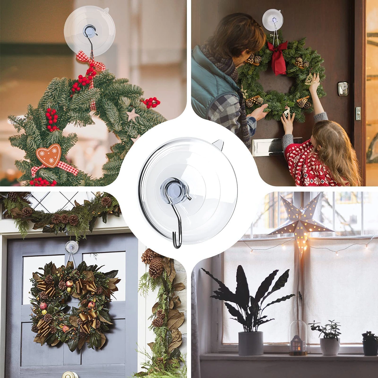 Yaleker 8 Adet Cam Duvar Pvc Süspansiyon Kanca: Paslanmaz Çelik, 7 Lbs Yük, Sudan Dayanıklı, Izsiz Kurulum, Mutfak/banyo Uygun, Ayrı Ayrı Kullanıma Uygun Şeffaf