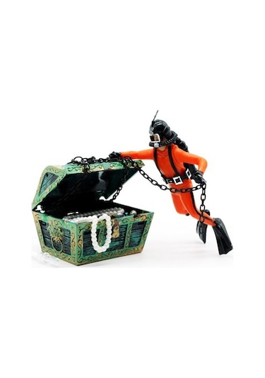 Eastmeeetwest--akvaryum Dekorasyonu İçin Yüzen Dalgıç Ve Hazine Sandığı