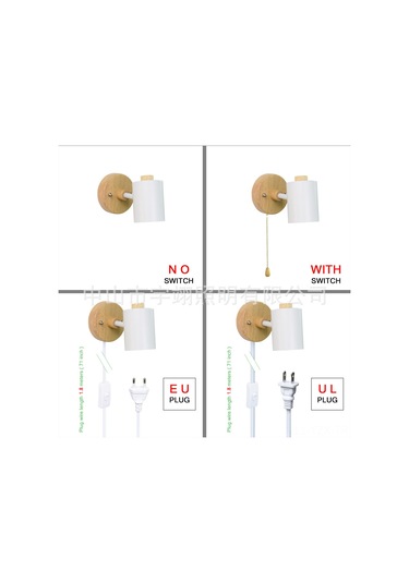 Yaozixa Beyaz Ahşap Tabanlı Gu10 Duvar Lambası, Fermuar Anahtarlı, Avrupa/amerika Şarjı, Restoran/yatak Odası Için Kullanım Kolay Beyaz