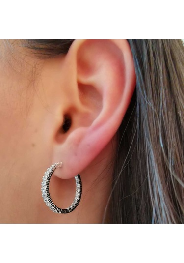 Halka Gümüş Küpe Zirkon Taşlı Rodyum Büyük