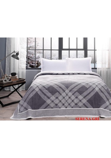 Taç Çift Kişilik Pamuk Battaniye Serena Gri
