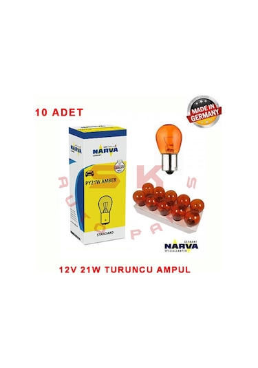 SKAUTO 12V 93 Tek Duy Ampul Py21W Sarı Turuncu 10 Adet Narva 17638