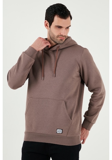 Buratti Regular Fit Kapüşonlu Kanguru Cepli Içi Tüylü Yumuşak Şardonlu Erkek Sweat 5905281 Toprak
