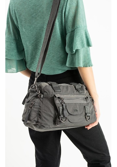 Kadın Omuz Çantası Çapraz Askılı Postacı Bayan Çantası 21 31 Cm Poliamid Hafif Kumaş Kol Çantası Gri