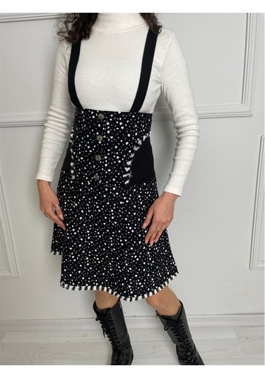 Salopet Pazen Kısa Etek Çıtır Desen Beyaz Byz