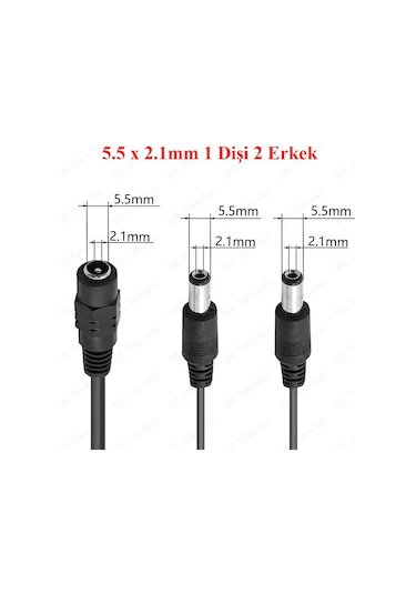Dc Güç 5.5x2.1mm 1 Dişi-2 Erkek Jack Kablo Çoklayıcı