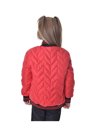 Kız Çocuk Kırmızı Kolej Yaka İçi Astarlı Su Ve Rüzgar Geçirmez Fermuarlı Cep Mont Ceket Kırmızı