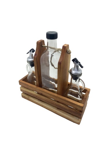 Ahşap Doğal 3lü 2+1 Set Yağdanlık Ve Sosluk Takımı Set Kiraz 1 Set Ahşap