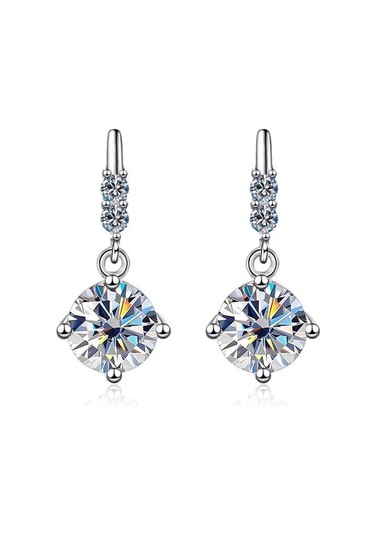 Beyaz Bague Ringen S925 Gümüş Mossan Pırlanta Saçaklı Hareketli Küpe Kız Arkadaşa Sevgililer Günü Hediyesi 0.5ct 2