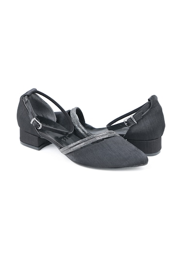 Ayakkabımood 3 Cm Siyah Saten Taşlı Topuklu Kadın Ayakkabı Siyah