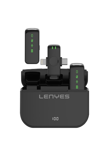Lenyes Lm203 2in1 Type-c Ve Lightning Portlu Kablosuz Yaka Mikrofonu Siyah