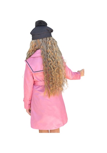 Riccotarz Kız Çocuk Üzeri Dantel İşlemeli Elbise Çift Cep Detaylı Kemerli Pembe Trençkot Pembe