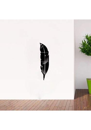 Monyee Siyah Akrilik Kanat Desenli Dıy Yansıta Duvar Sticker - 6 Parça, Yapıştırıcı, Kaldırılabilir, Ev Dekorasyonu Siyah