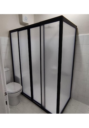 Teknesiz Yan Panelli Siyah Profil Mika Duşakabin Siyah