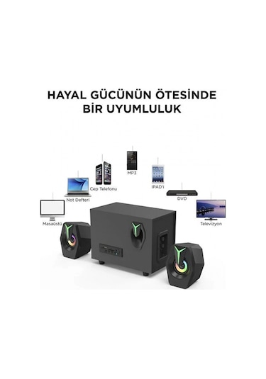 Bluetooth D37 Hoparlör 2in1 Subwoofer Rgb Işıklı Bilgisayar Hoparlörü Speaker