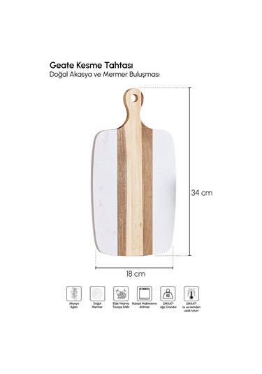 Geate Mermer Akasya Kesme Tahtası 34x18 Cm Kahverengı Diğer