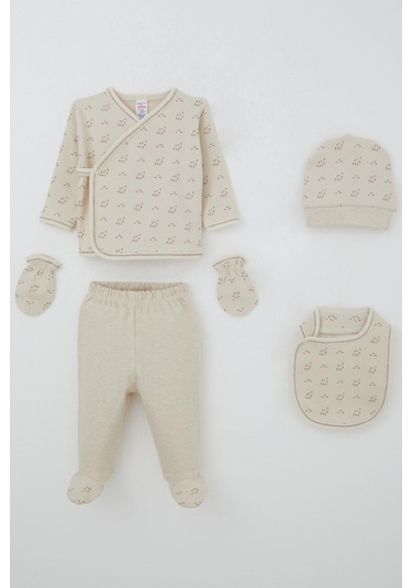 Breeze Erkek Bebek Hastane Çıkış 5 Li Desenli 0-3 Ay, Bej Bej