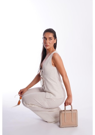 Madmext Natural Önü Bağlamalı Yelek Pantolon Kadın Takım Mg2403