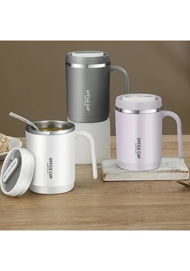 Honeybeeshop Beyaz 16.91oz Paslanmaz Çelik Yalıtımlı Kahve Termosu Kapak Ve Pipet Beyaz