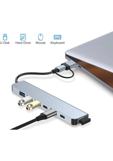 7-in-1 Type-c Çoklu Dönüştürücü Hub Usb 3.0 + Usb 2.0 + Usb-c Çoklayıcı Laptop & Tablet Uyumlu Hızlı Veri Aktarım Adaptörü