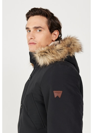 Wrangler Regular Fit Normal Kesim Dik Yaka Erkek Siyah Parka Mont W4D0Wx100 Siyah